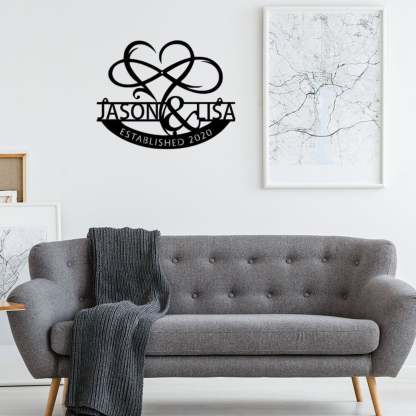 Custom Handmade Wedding Metal Sign of Name with Heart and Infinity-MetalsignX