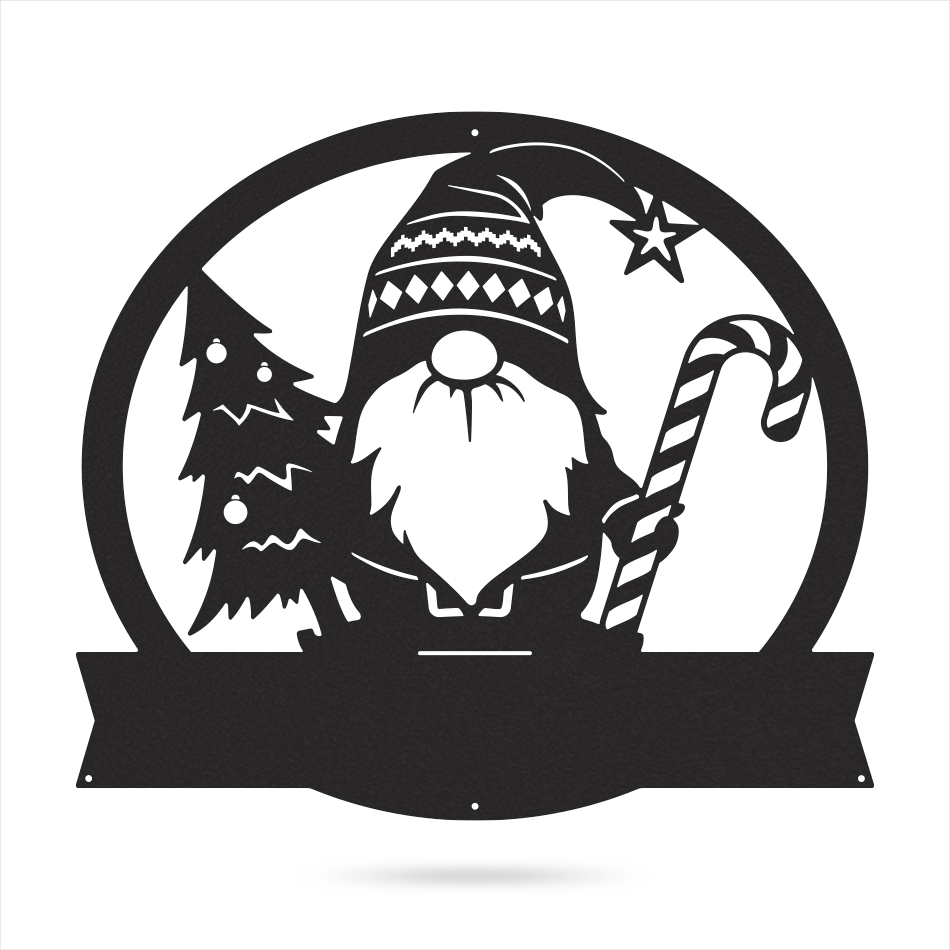 Christmas Gnome Monogram Wall Art, Personalized Holiday Metal Decoration with Custom Name