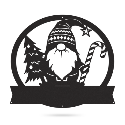 Christmas Gnome Monogram Wall Art, Personalized Holiday Metal Decoration with Custom Name