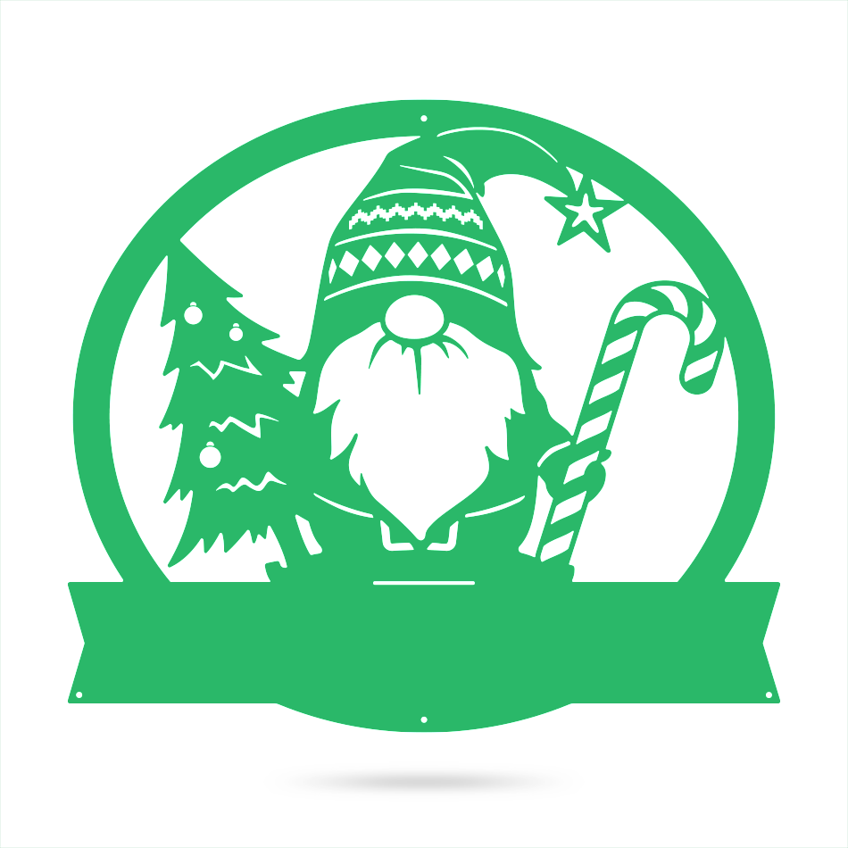 Christmas Gnome Monogram Wall Art, Personalized Holiday Metal Decoration with Custom Name