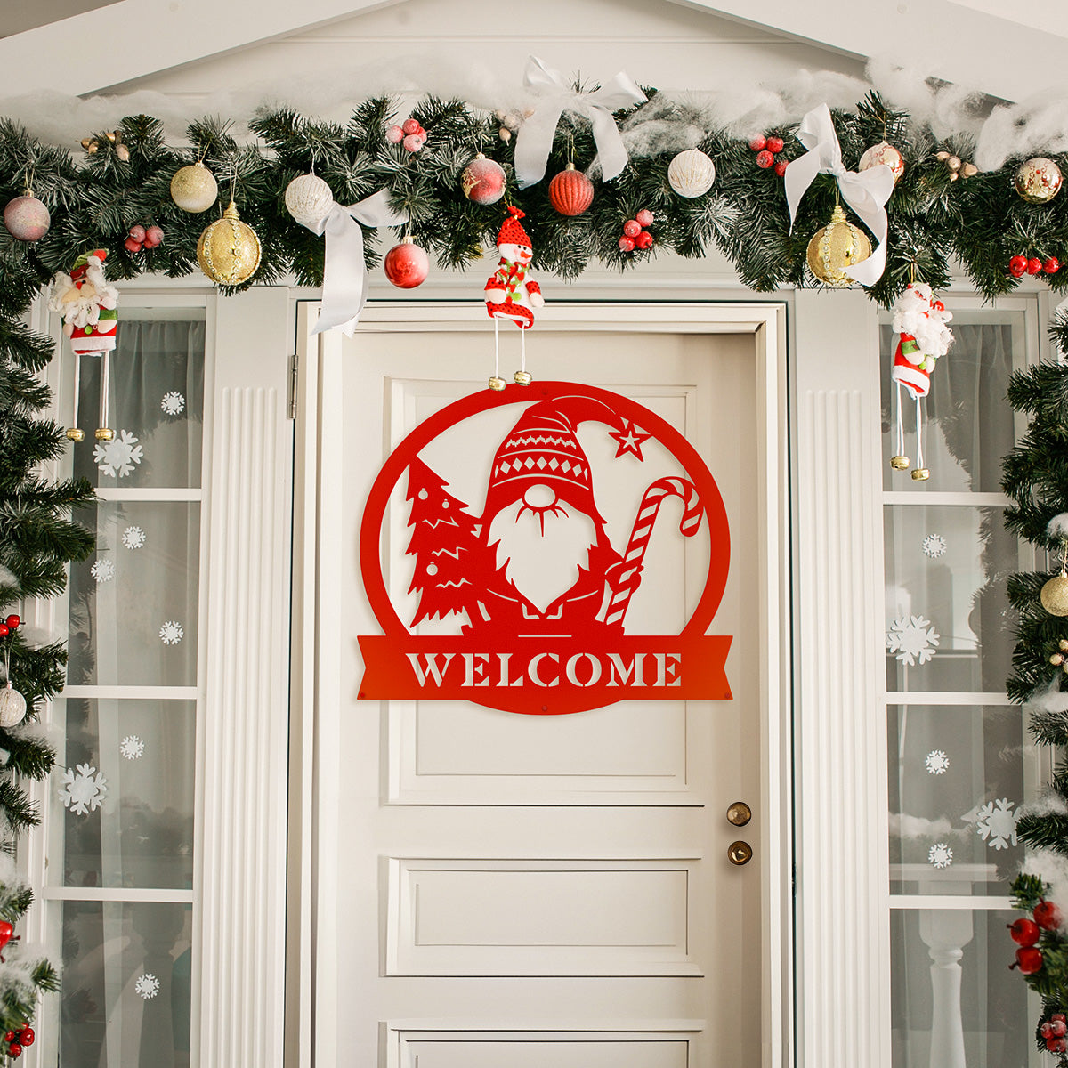 Christmas Gnome Monogram Wall Art, Personalized Holiday Metal Decoration with Custom Name