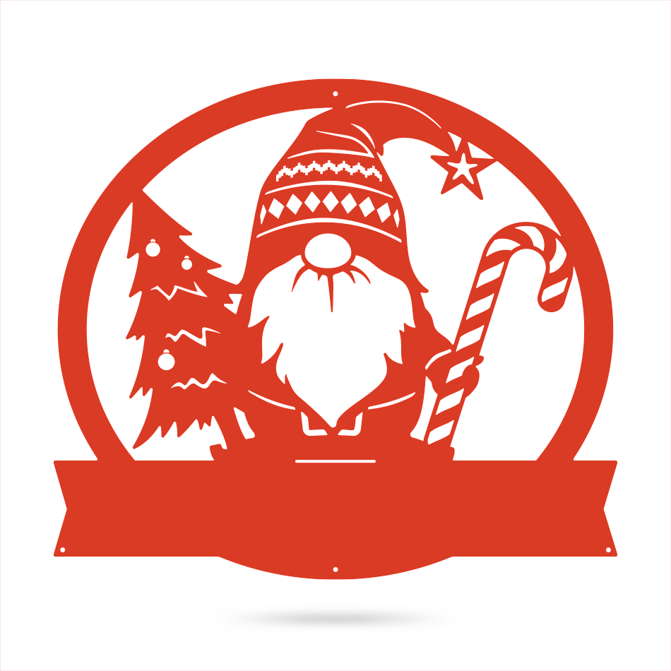 Christmas Gnome Monogram Wall Art, Personalized Holiday Metal Decoration with Custom Name