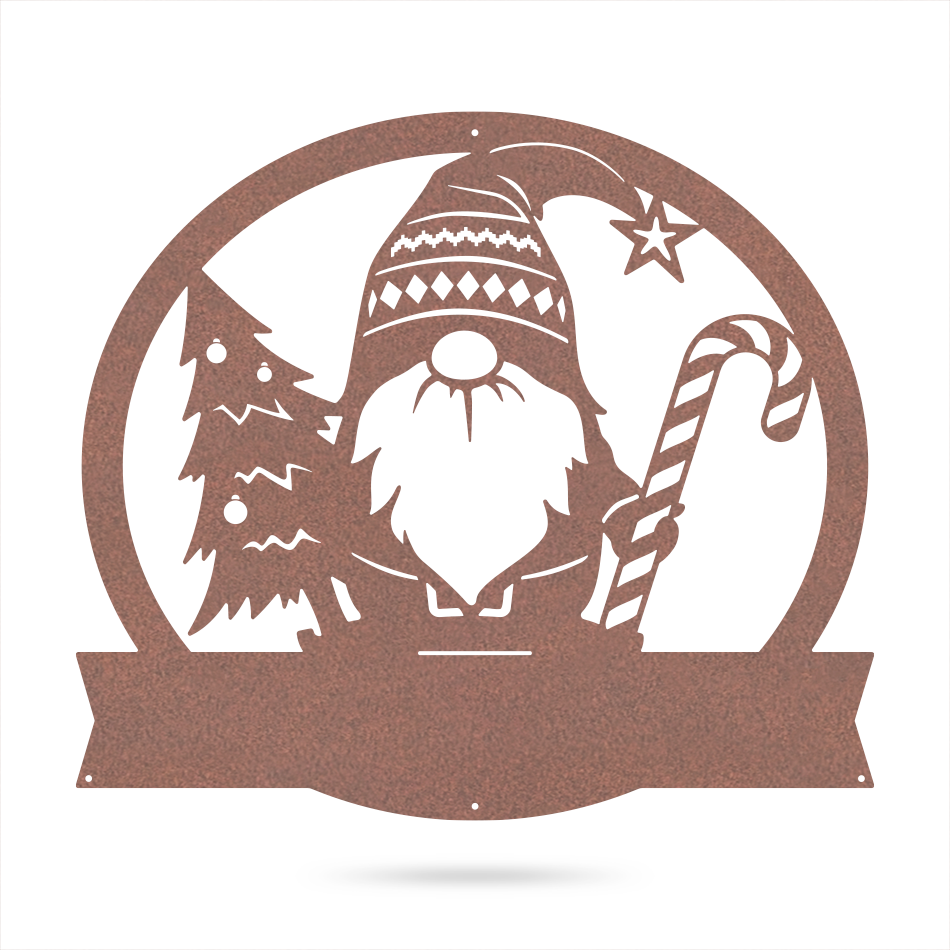 Christmas Gnome Monogram Wall Art, Personalized Holiday Metal Decoration with Custom Name