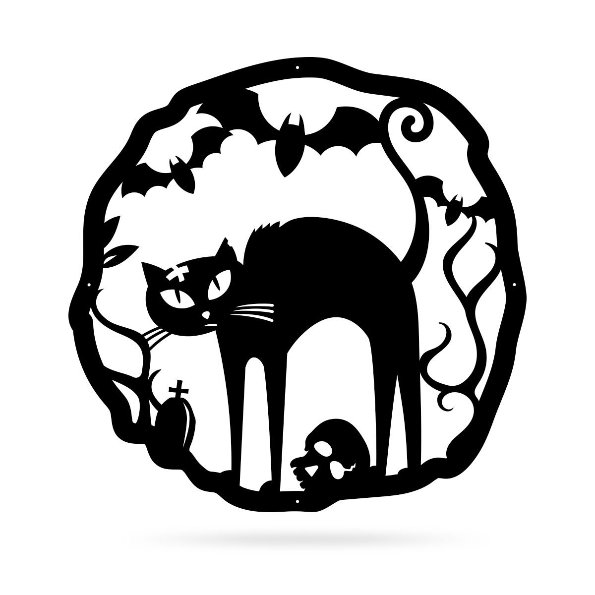 Halloween Cat Wreath Metal Sign, Black Cat Door Hanger, Spooky Halloween Wall Decor, Haunted House Outdoor Decoration