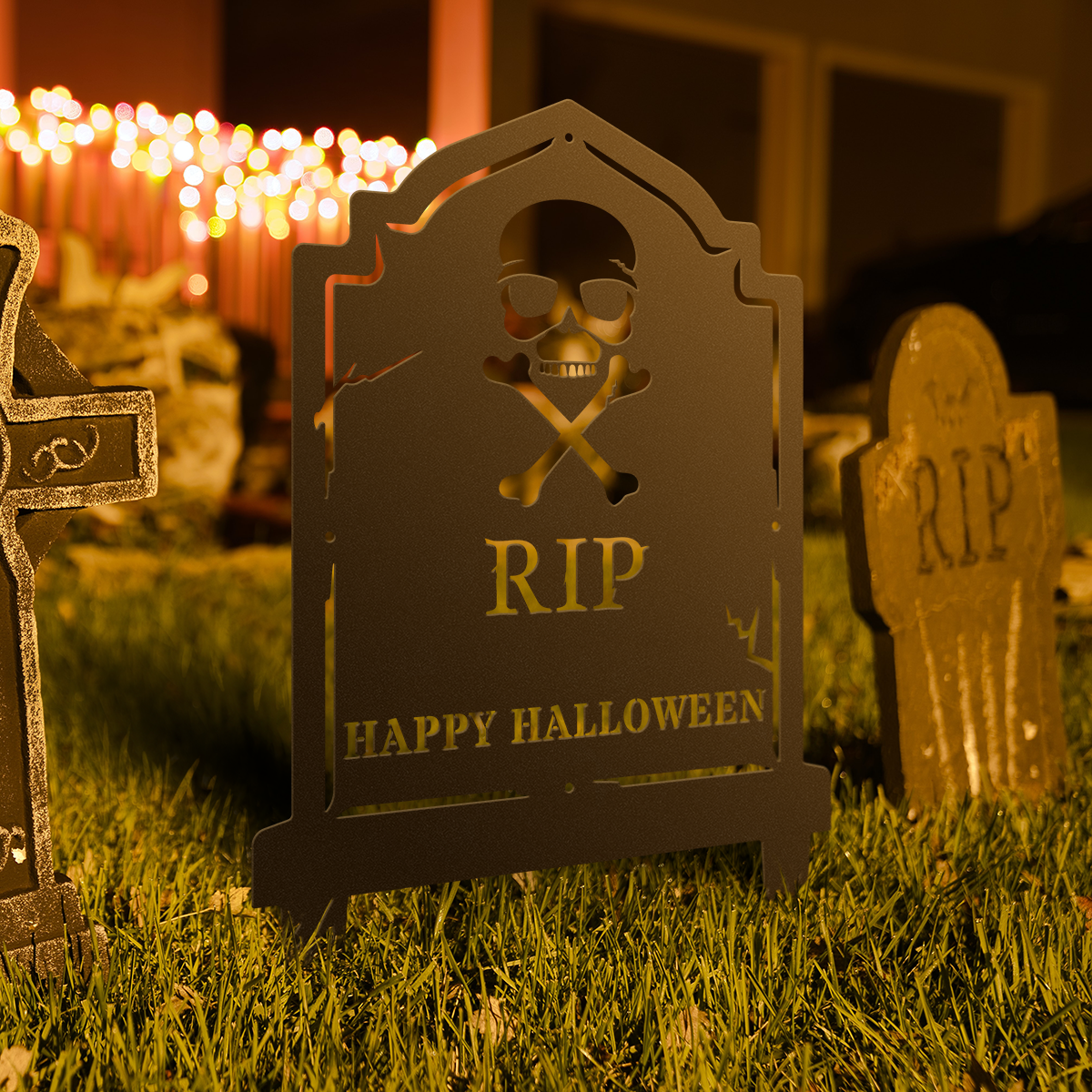 Custom Halloween Tombstone Yard Stake, Personalized RIP Graveyard Sign, Spooky Metal Halloween Outdoor Decoration