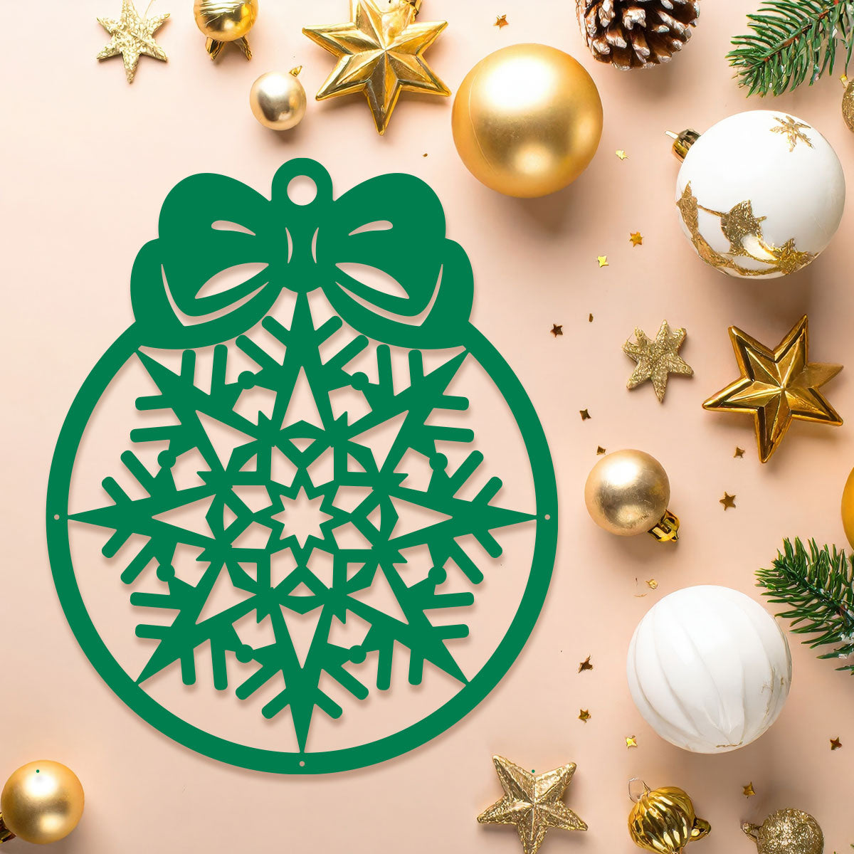 Merry Christmas New Year��s Ball, Snowflake Ornament Metal Wall Decor, Holiday Hanging Decoration for Home and Outdoor Display