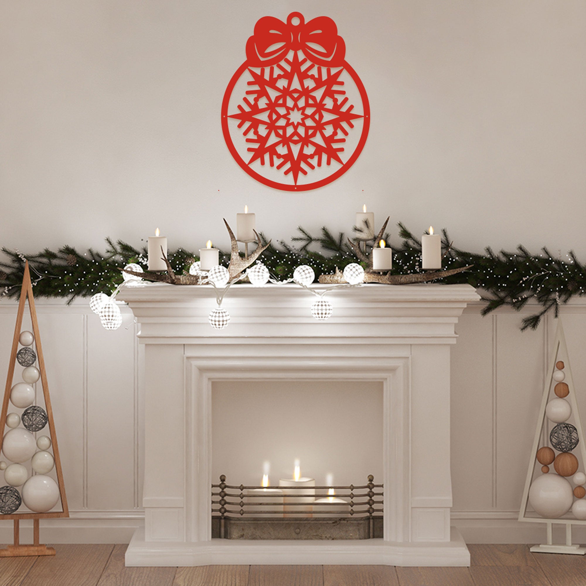 Merry Christmas New Year��s Ball, Snowflake Ornament Metal Wall Decor, Holiday Hanging Decoration for Home and Outdoor Display