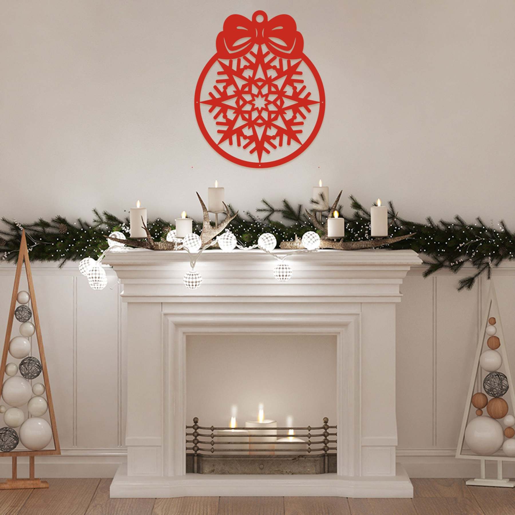 Merry Christmas New Year��s Ball, Snowflake Ornament Metal Wall Decor, Holiday Hanging Decoration for Home and Outdoor Display