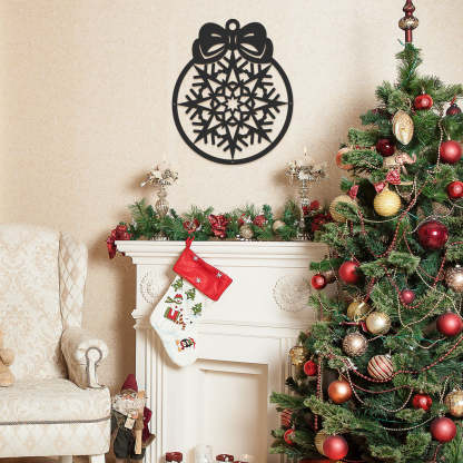 Merry Christmas New Year��s Ball, Snowflake Ornament Metal Wall Decor, Holiday Hanging Decoration for Home and Outdoor Display