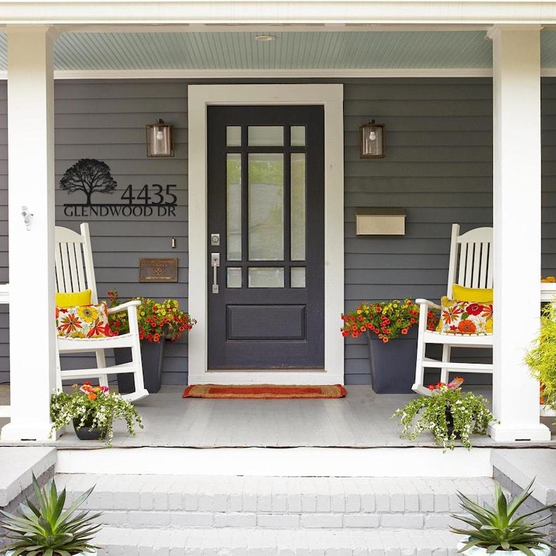 Custom Oak Address Sign, Personalized Metal House Number Sign, Outdoor Oak Tree Metal Address Plaque for Home Wall or Yard Decor