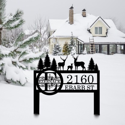 Custom Metal Address Sign, Personalized Deer and Forest Yard Sign, Deer Yard Sign Gift, Wildlife Outdoor Camping Decor, Cabin Yard Sign Gift