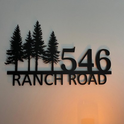 Custom Metal Address Sign, House Name Sign, Metal Door Number, Custom Adress Sign, Pine Tree Wall Art, Custom Address Wall Decor, Metal Sign