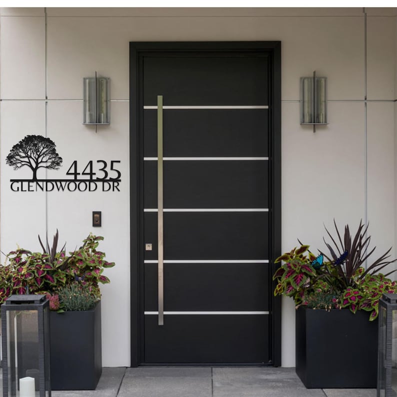 Custom Oak Address Sign, Personalized Metal House Number Sign, Outdoor Oak Tree Metal Address Plaque for Home Wall or Yard Decor