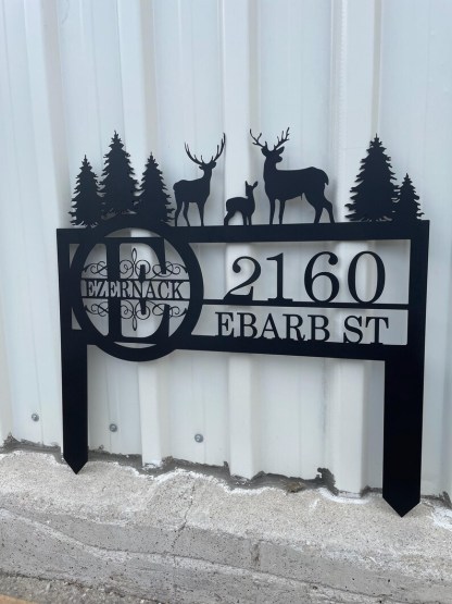 Custom Metal Address Sign, Personalized Deer and Forest Yard Sign, Deer Yard Sign Gift, Wildlife Outdoor Camping Decor, Cabin Yard Sign Gift