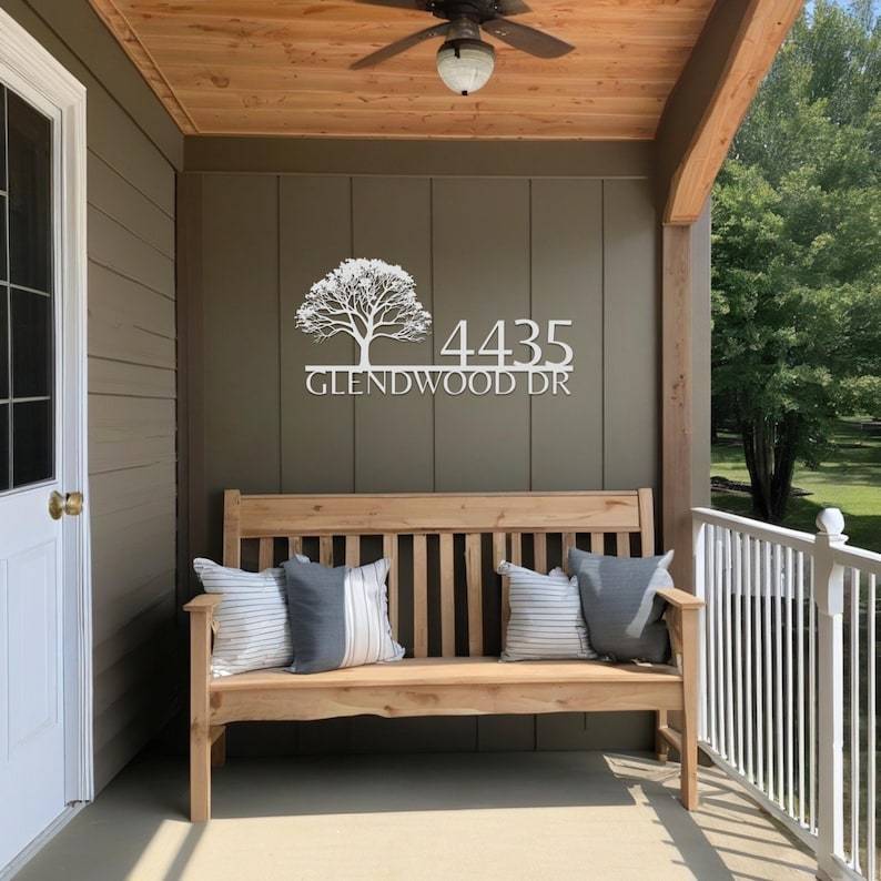 Custom Oak Address Sign, Personalized Metal House Number Sign, Outdoor Oak Tree Metal Address Plaque for Home Wall or Yard Decor