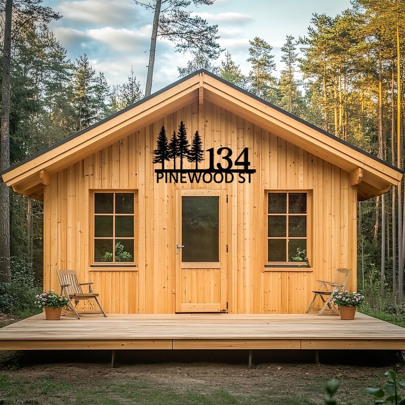 Custom Metal Address Sign, House Name Sign, Metal Door Number, Custom Adress Sign, Pine Tree Wall Art, Custom Address Wall Decor, Metal Sign