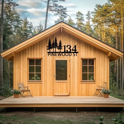 Custom Metal Address Sign, House Name Sign, Metal Door Number, Custom Adress Sign, Pine Tree Wall Art, Custom Address Wall Decor, Metal Sign