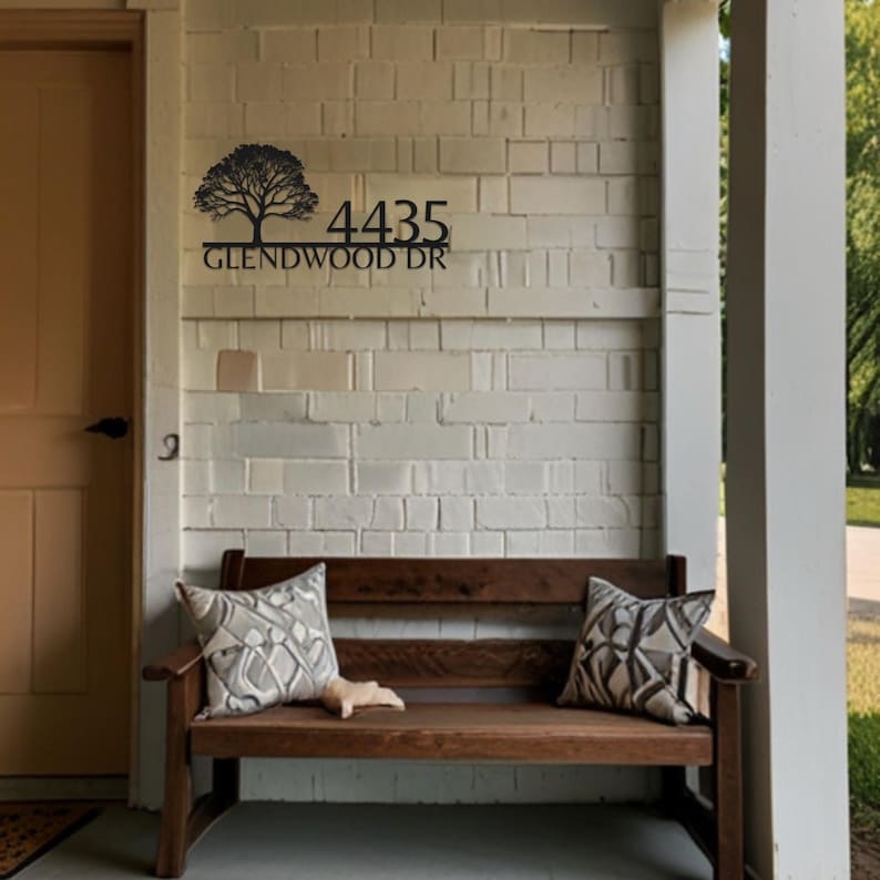 Custom Oak Address Sign, Personalized Metal House Number Sign, Outdoor Oak Tree Metal Address Plaque for Home Wall or Yard Decor