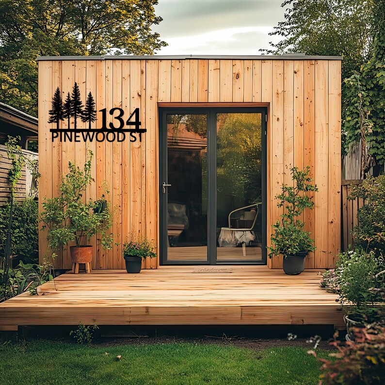 Custom Metal Address Sign, House Name Sign, Metal Door Number, Custom Adress Sign, Pine Tree Wall Art, Custom Address Wall Decor, Metal Sign