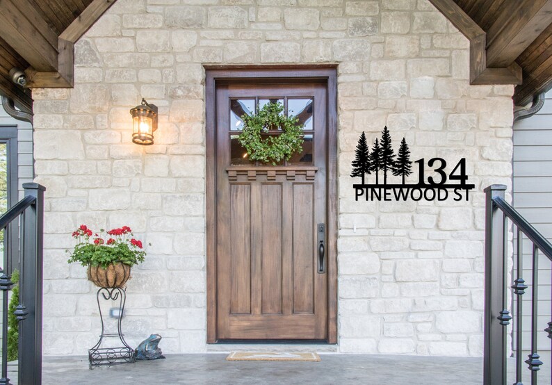 Custom Metal Address Sign, House Name Sign, Metal Door Number, Custom Adress Sign, Pine Tree Wall Art, Custom Address Wall Decor, Metal Sign