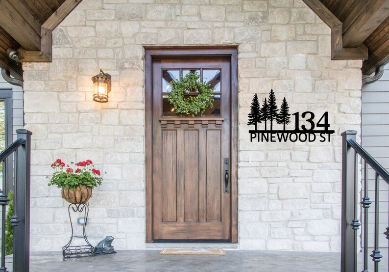 Custom Metal Address Sign, House Name Sign, Metal Door Number, Custom Adress Sign, Pine Tree Wall Art, Custom Address Wall Decor, Metal Sign