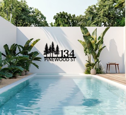 Custom Metal Address Sign, House Name Sign, Metal Door Number, Custom Adress Sign, Pine Tree Wall Art, Custom Address Wall Decor, Metal Sign