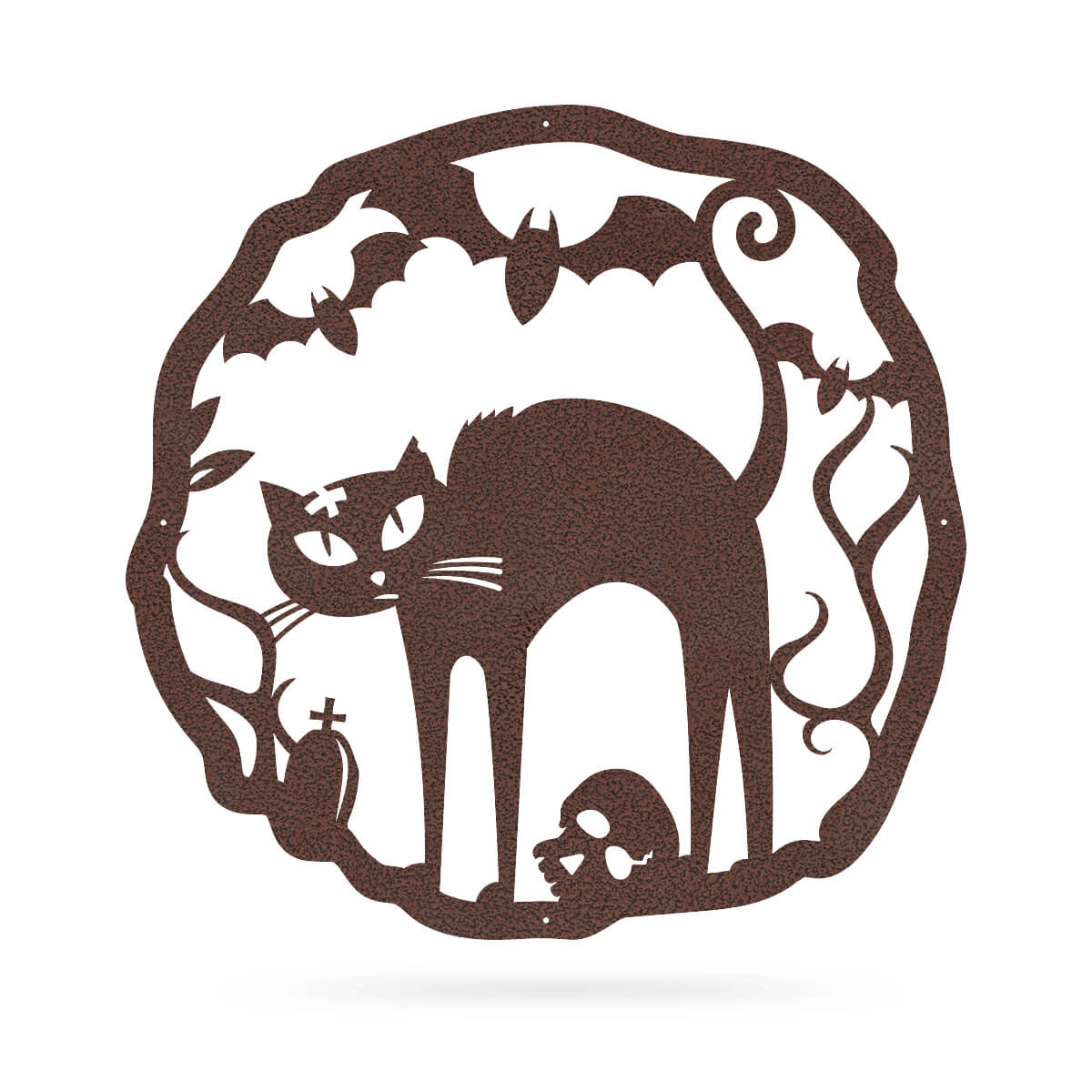 Halloween Cat Wreath Metal Sign, Black Cat Door Hanger, Spooky Halloween Wall Decor, Haunted House Outdoor Decoration