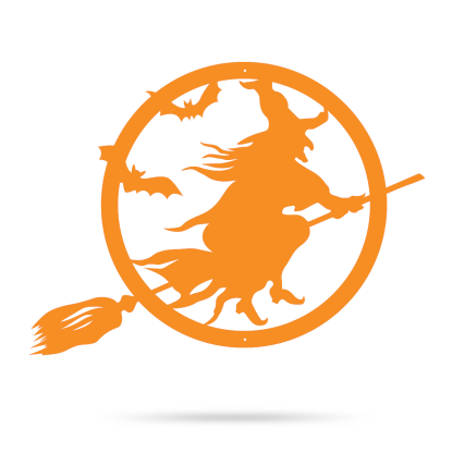 Halloween Witch Riding Broom Metal Sign, Spooky Witch Wall Decor, Outdoor Halloween Decoration, Haunted House Door Hanging