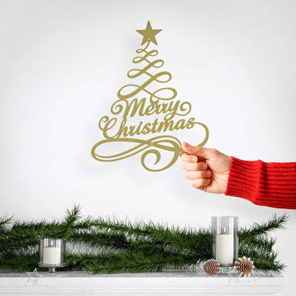 Swirly Christmas Tree Wall Decor, Elegant Metal Merry Christmas Sign, Holiday Tree Wall Art for Home or Outdoor Decoration