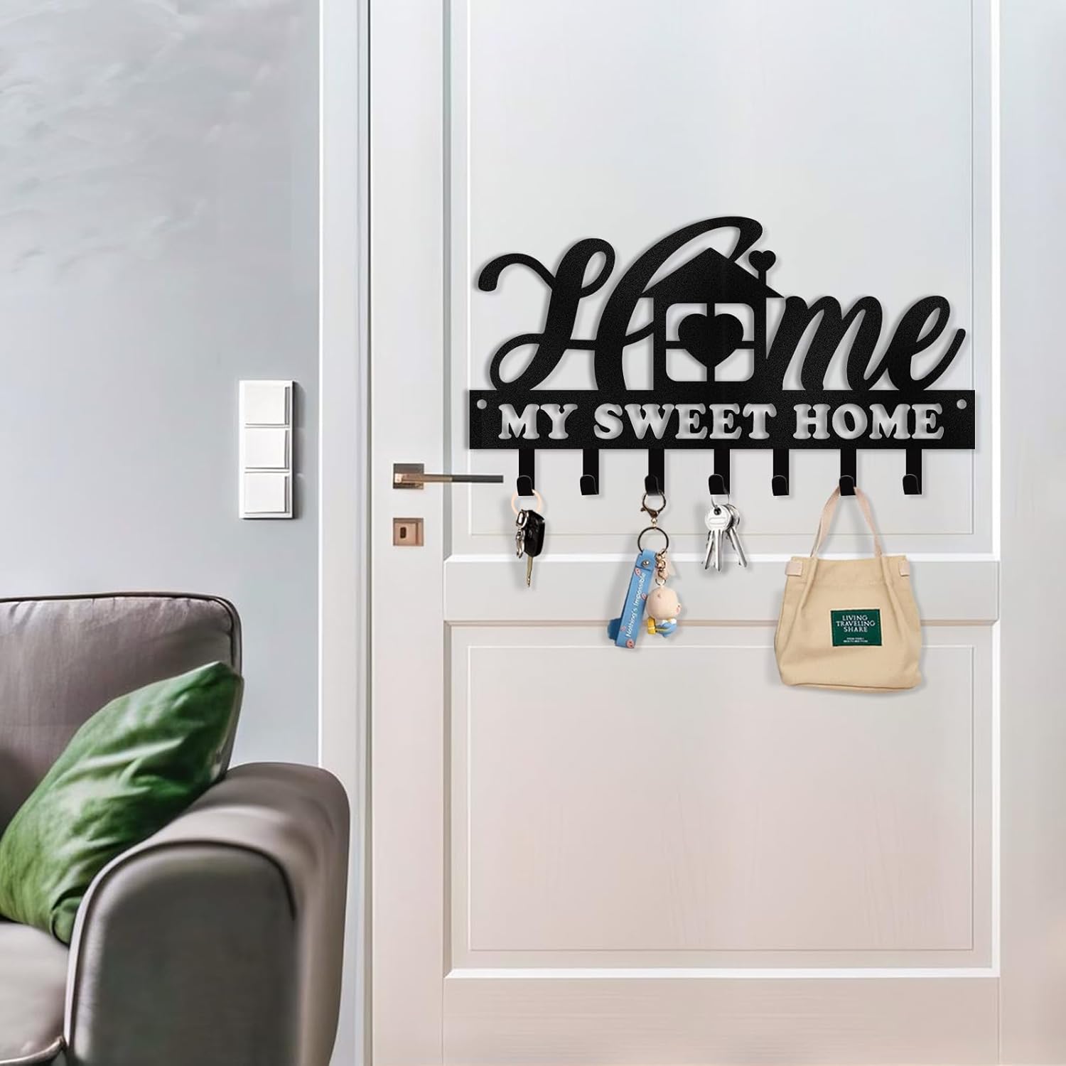 Personalized Key Holder for Wall, Sweet Home Key Holder Wall Mounted-MetalsignX