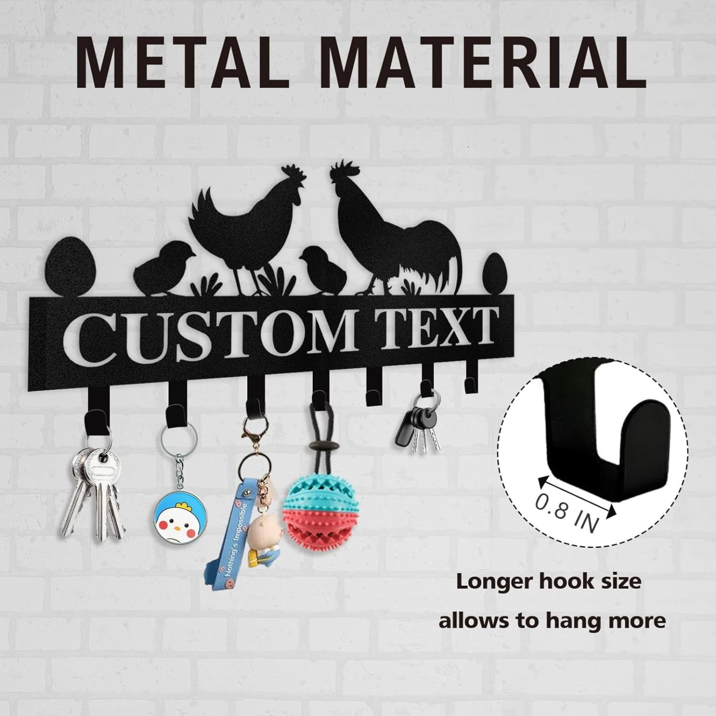 Personalized Key Holder for Wall, Key Rack Wall Mount with Chicken Design-MetalsignX