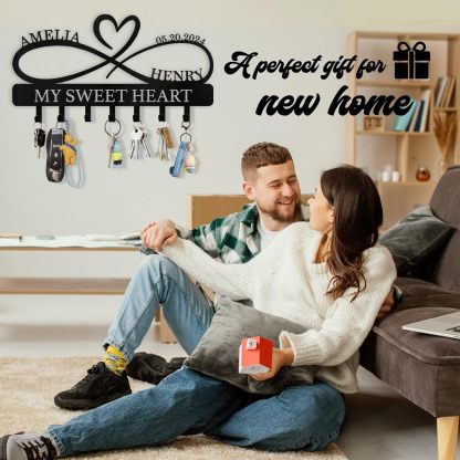 Personalized Key Holder Wall Mount, Custom Couple's Name Key Holder for Wall-01-MetalsignX