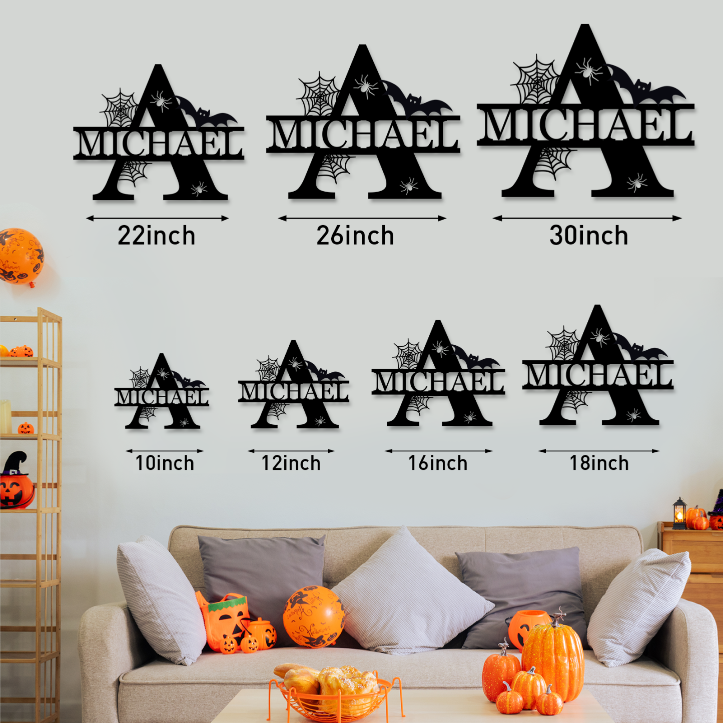 Custom Halloween Split Monogram Personalized Halloween Alphabet Letters Halloween Family Name Sign Spooky Last Name Letter Monogram Custom Metal Fall Autumn Home Decor
