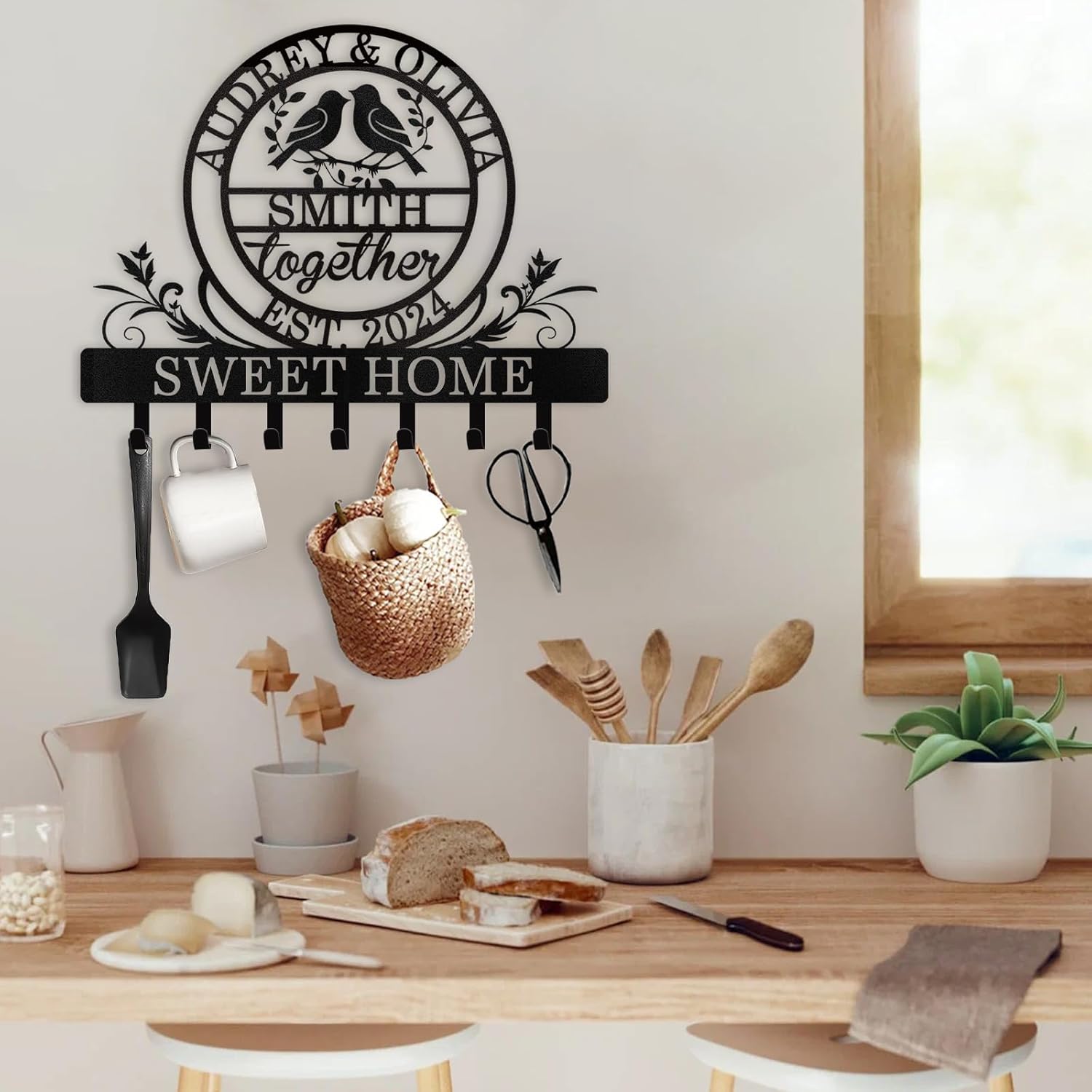 Personalized Key Holder for Wall, Metal Key Rack Wall Mount with Couple's Name-MetalsignX