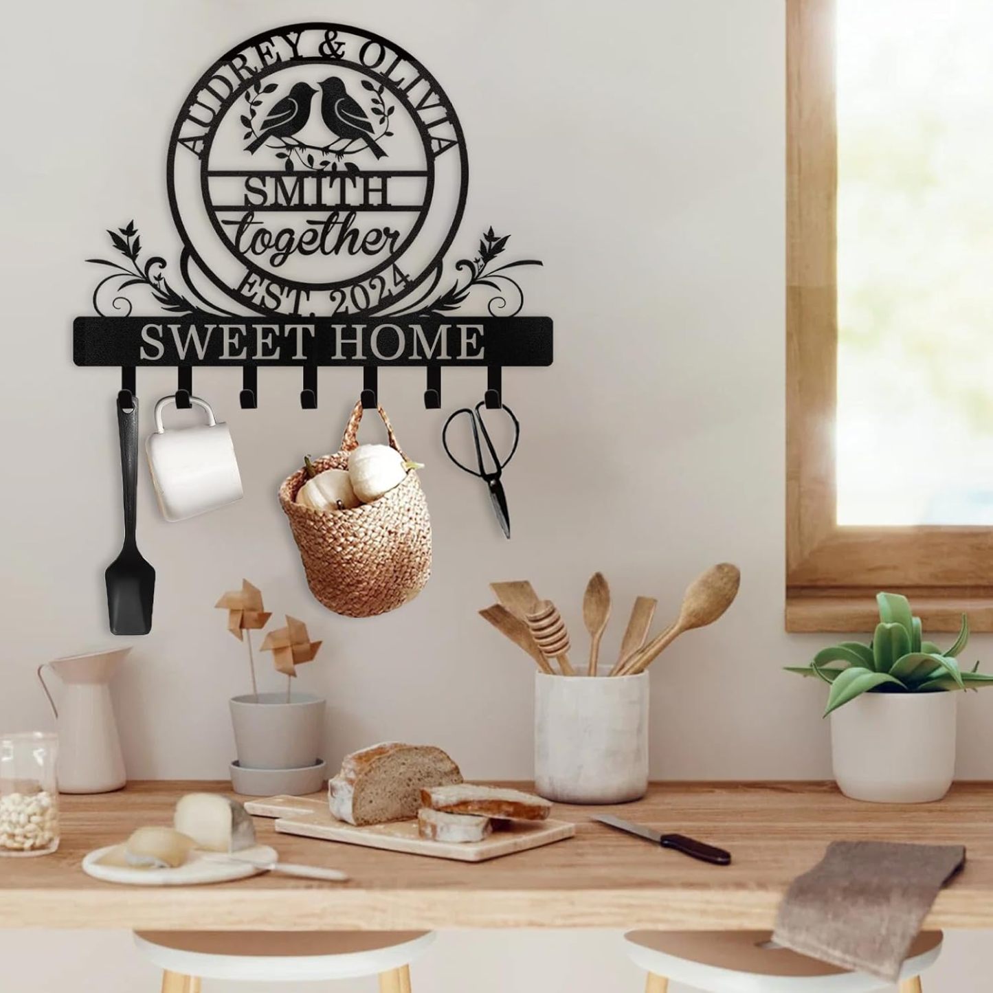 Personalized Key Holder for Wall, Metal Key Rack Wall Mount with Couple's Name-MetalsignX