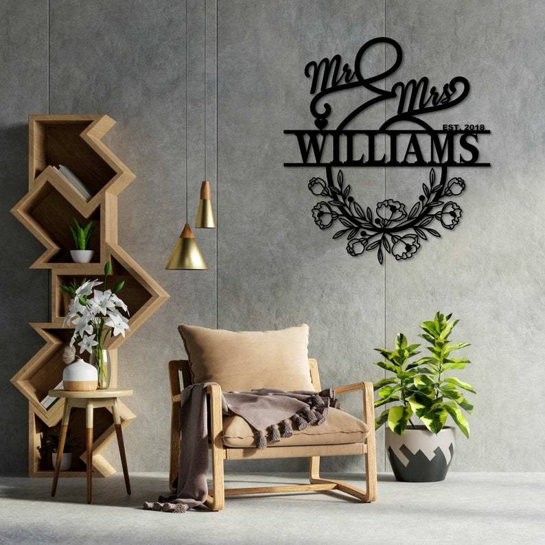 Personalized Mr And Mrs Metal Sign Customizable Family Name For Wall Decor Gift-MetalsignX