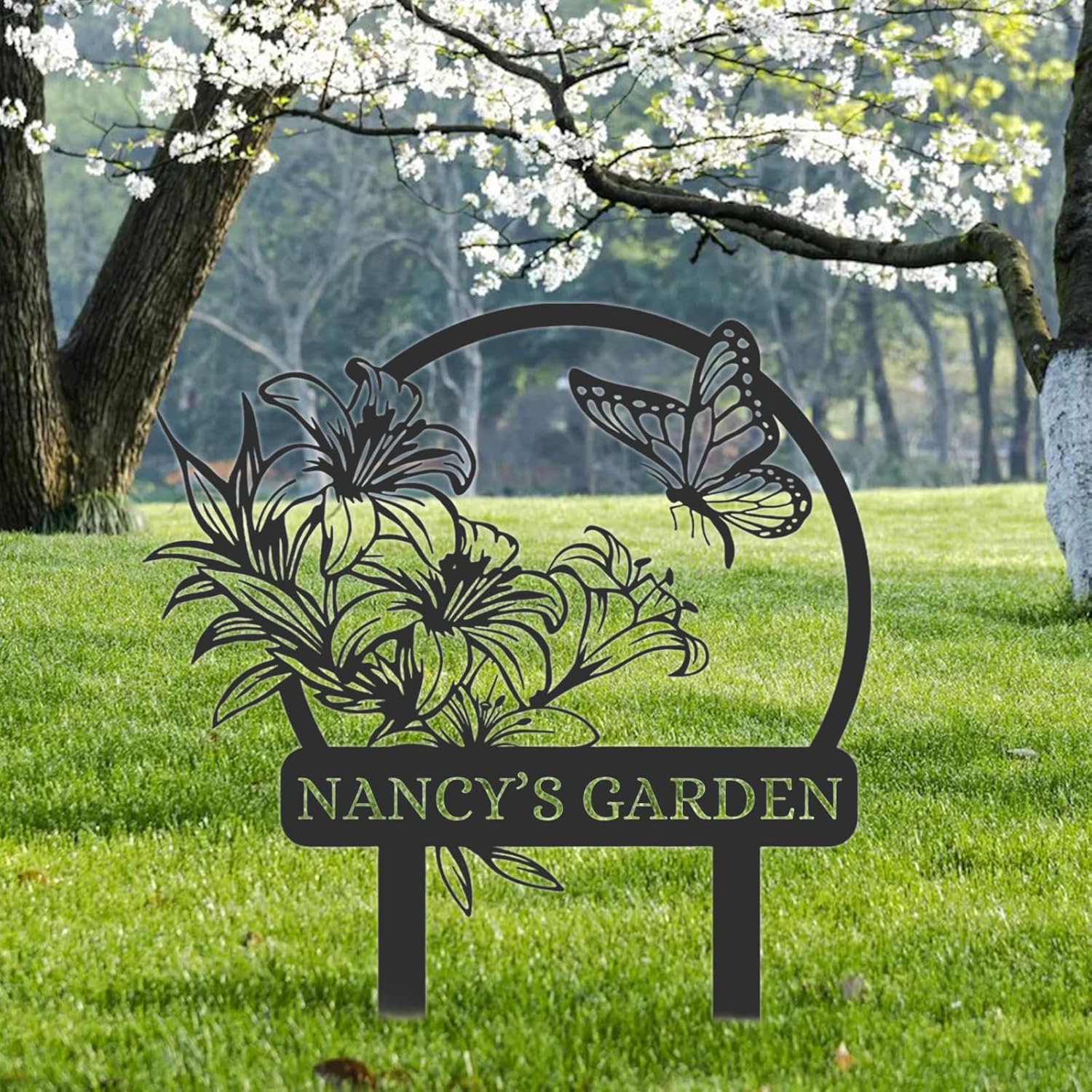 Personalized Garden Signs, Customized Metal Yard Sign Stakes, Custom Butterfly Garden Name Sign,-MetalsignX