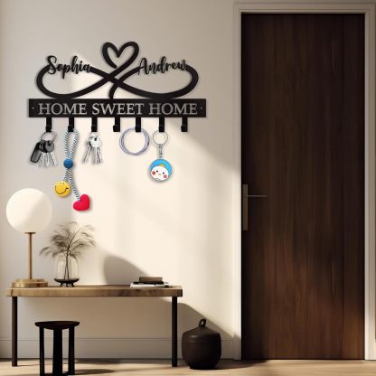 Personalized Key Holder Wall Mounted, Custom Couple's Name Metal Key Holder for Wall-MetalsignX
