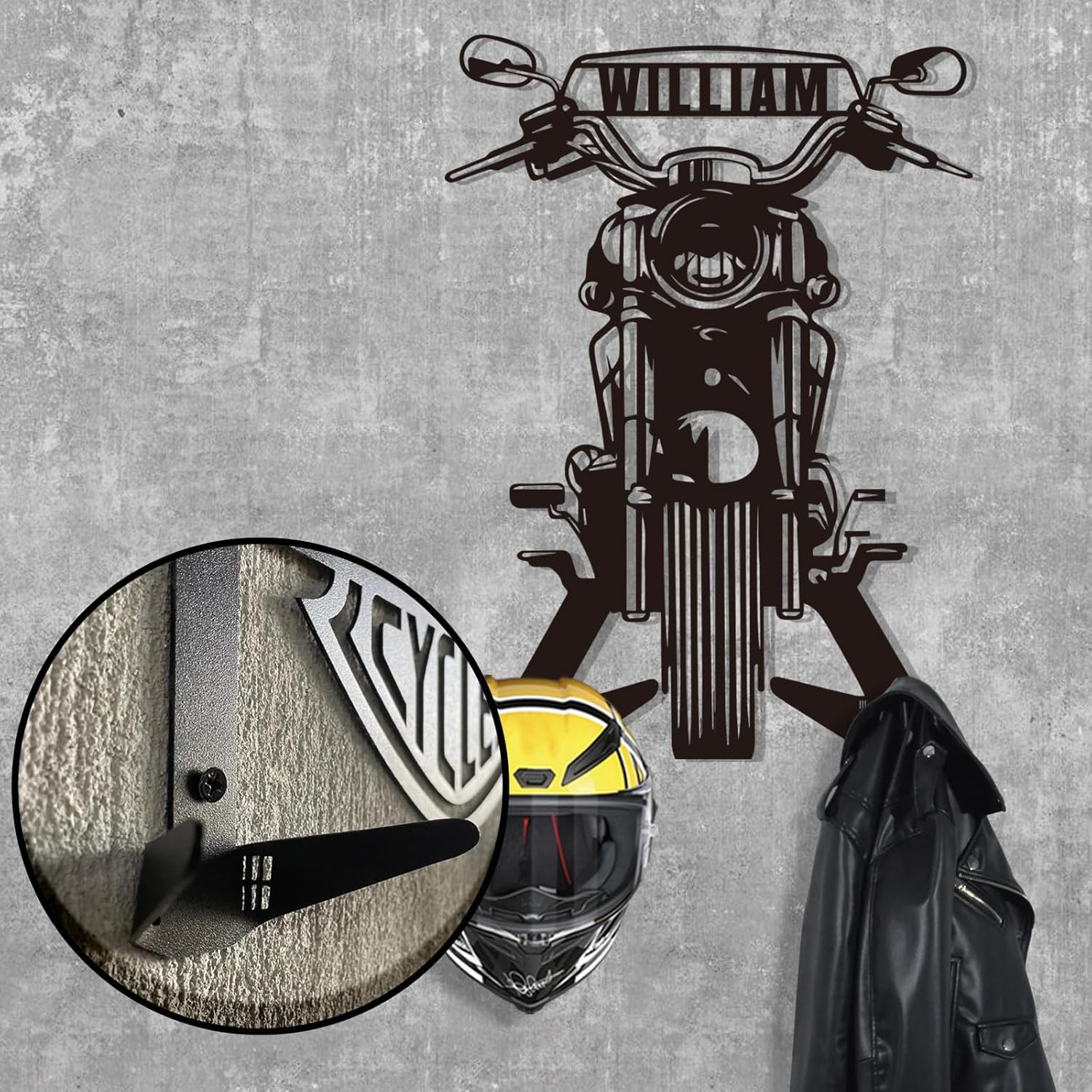 Custom Name Iron Helmet Hanger ,Durable Wall-Mounted Rack for Bikers-MetalsignX
