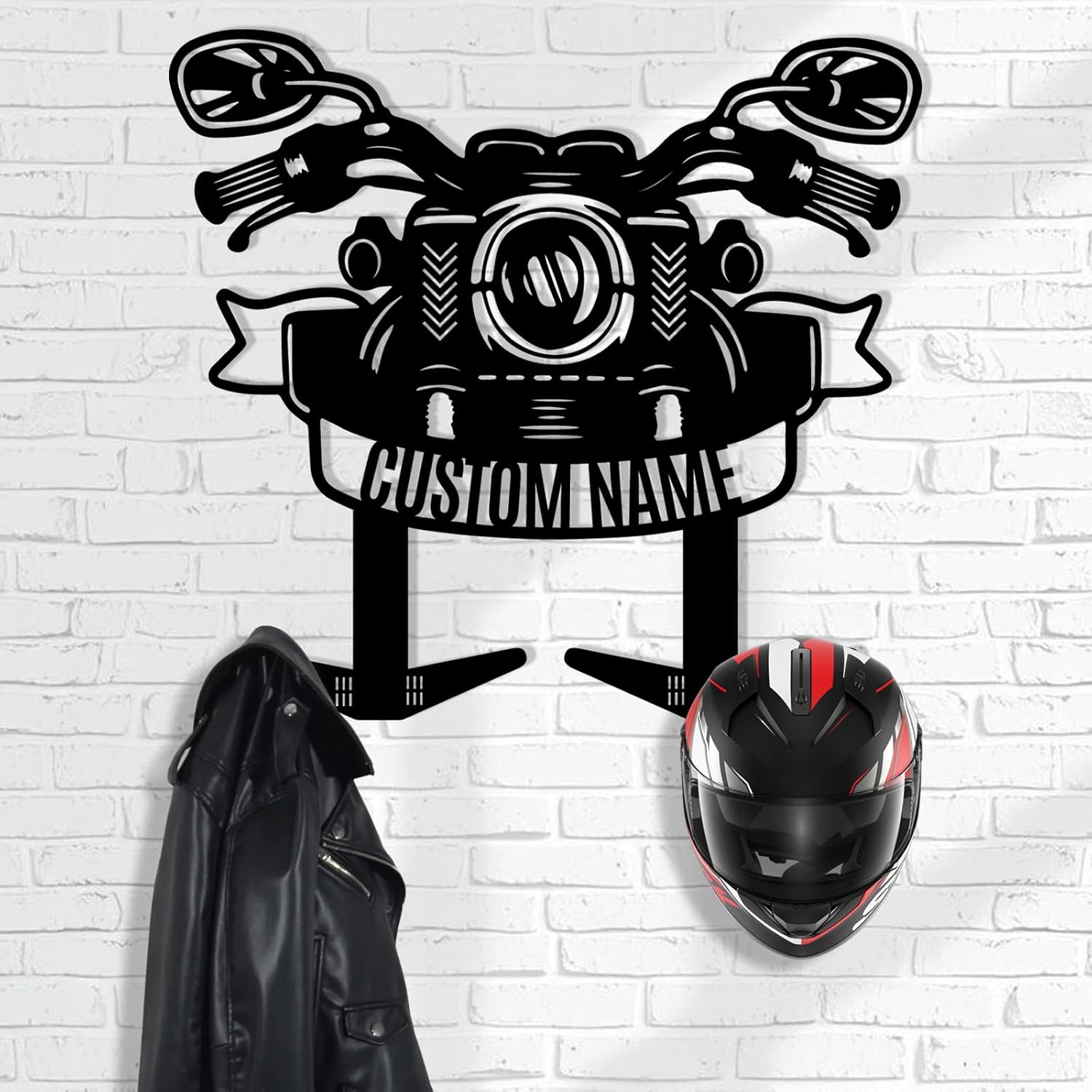 Motorcycle Helmet & Jacket Iron Wall Hanger , Personalized Garage Decor-MetalsignX