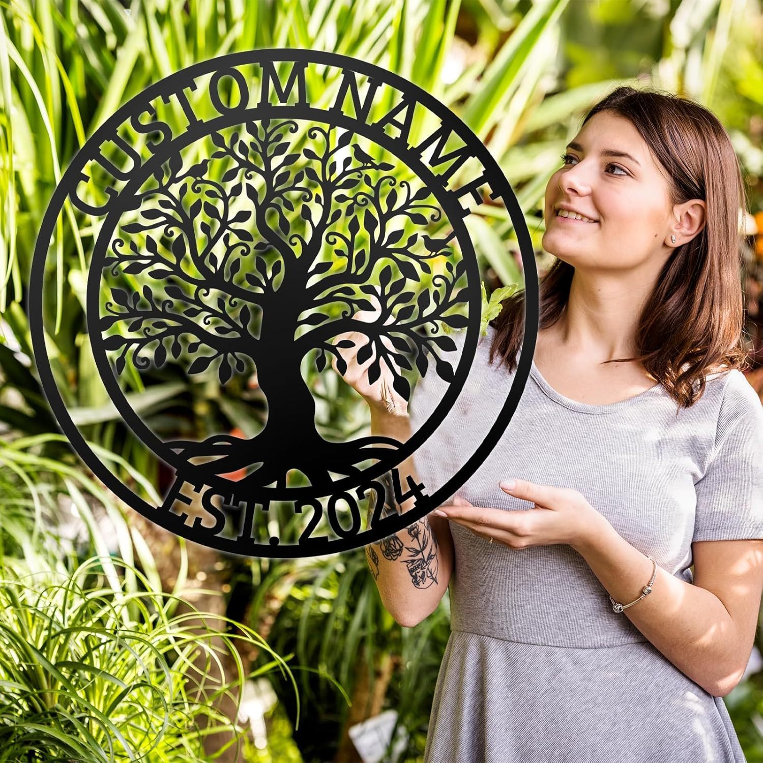 Personalized Metal Sign, Custom Oak Tree Yard Sign, Outdoor Metal Wall Art-MetalsignX