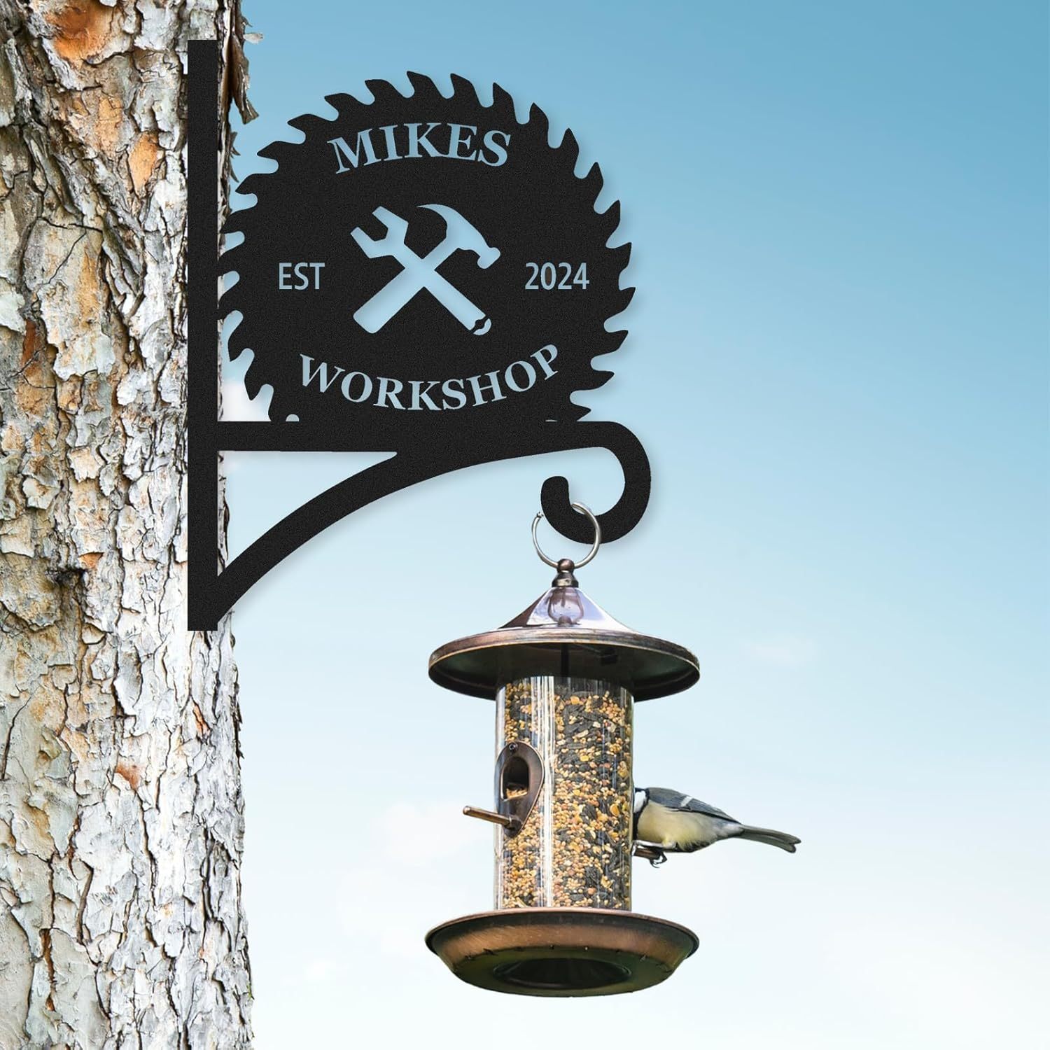 Personalized Iron Hanging Plant Bracket, Customizable Decorative Wall Plant Hanger Indoor Outdoor, Custom Name Bird Feeder Hook, Anti Rust Metal Hook for Wind Chimes Lantern