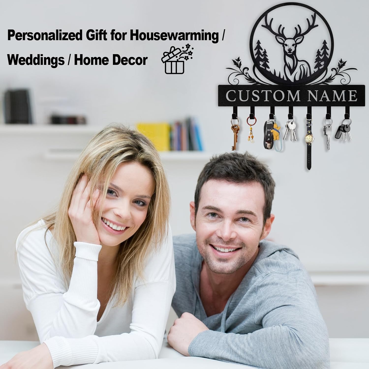 Personalized Polar Deer Key Holder, Custom Name  Key Rack  | Functional Home Decor-MetalsignX