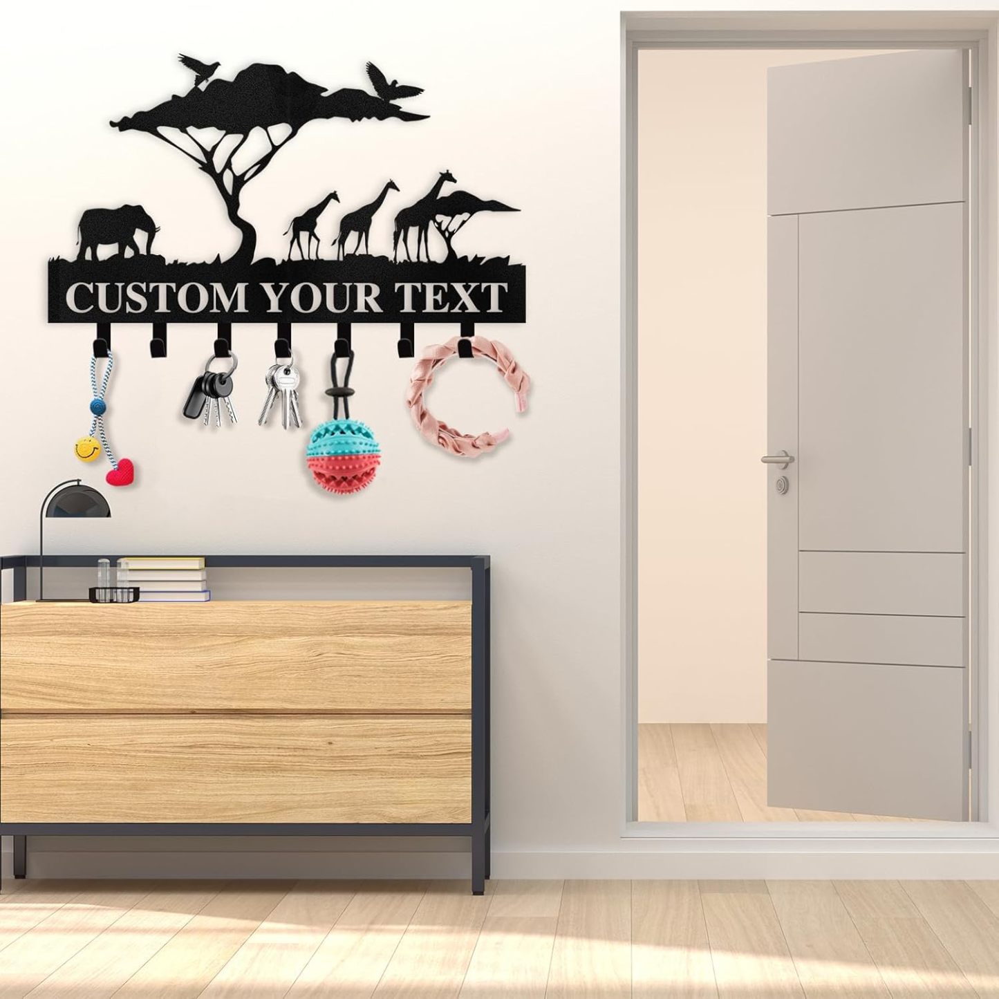 Personalized Name Metal Key Holder for Wall, Animal Theme African Art Decor-MetalsignX