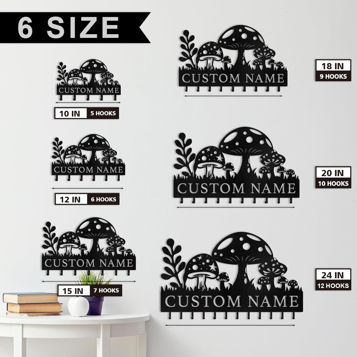 Mushroom & Grass Metal Key Holder ，Whimsical Fairy Garden Wall Hook-MetalsignX