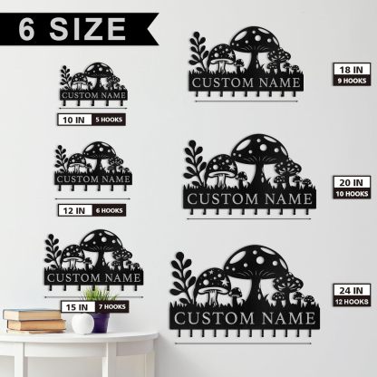 Mushroom & Grass Metal Key Holder ，Whimsical Fairy Garden Wall Hook-MetalsignX