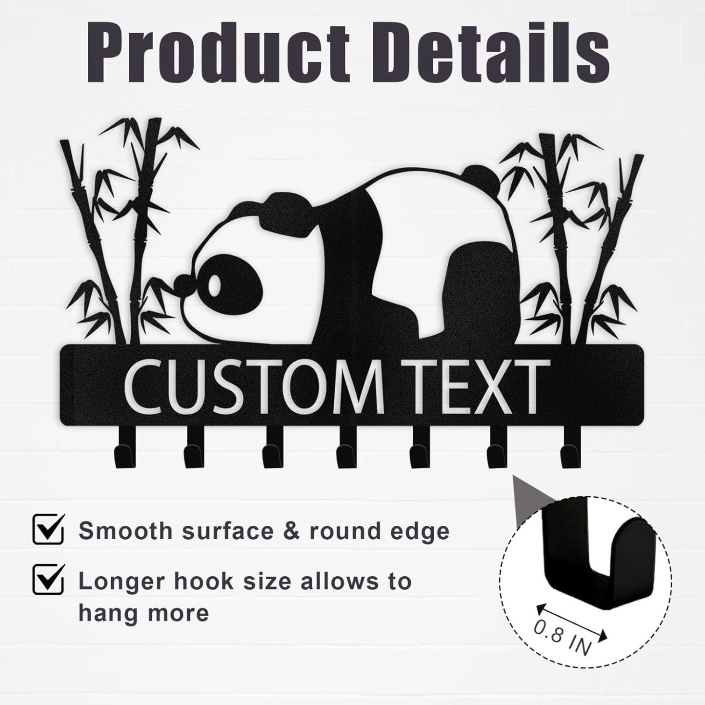 Personalized Key Holder Wall Mount, Metal Panda Coat Hook Key Holder for Hanging-MetalsignX