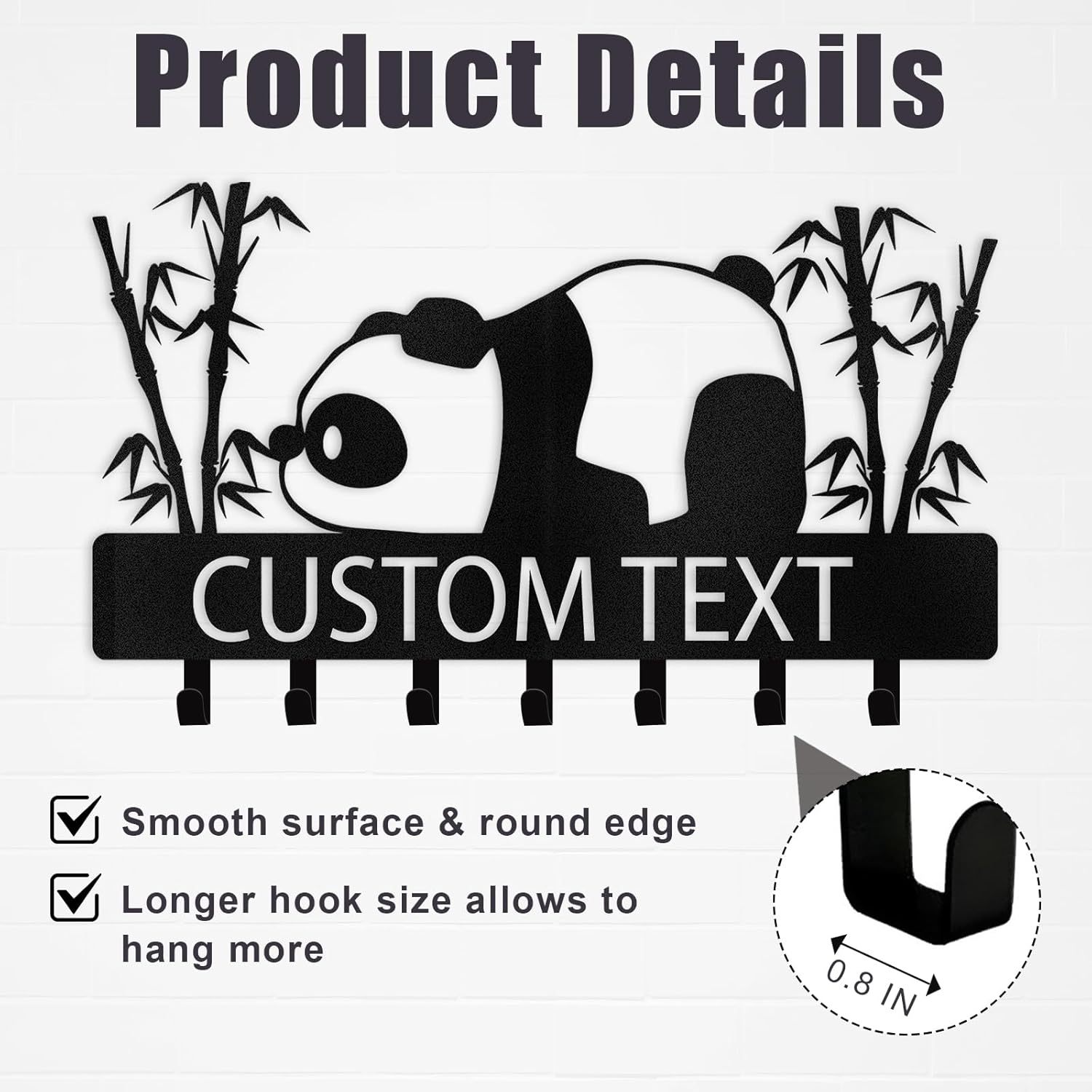 Personalized Key Holder Wall Mount, Metal Panda Coat Hook Key Holder for Hanging-MetalsignX