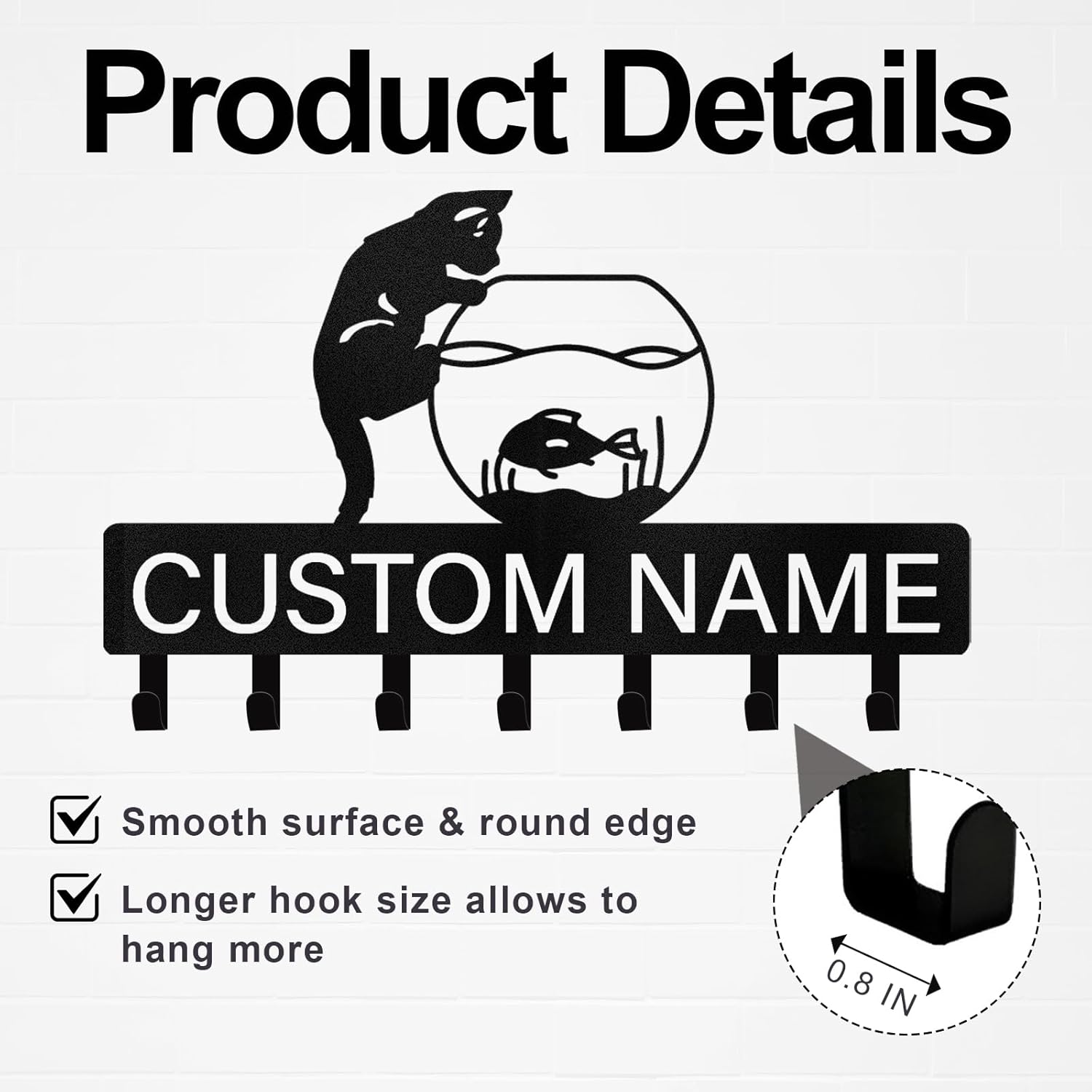 Custom Cat Key Holder for Wall, Custom Name Cat Key Rack Hanger with Hooks-MetalsignX