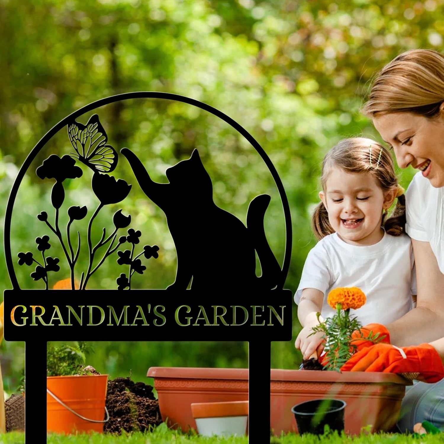 Custom Cat Garden Stake Sign, Funny Personalized Yard Decor, Butterfly & Pet Outdoor Metal Plaque-MetalsignX